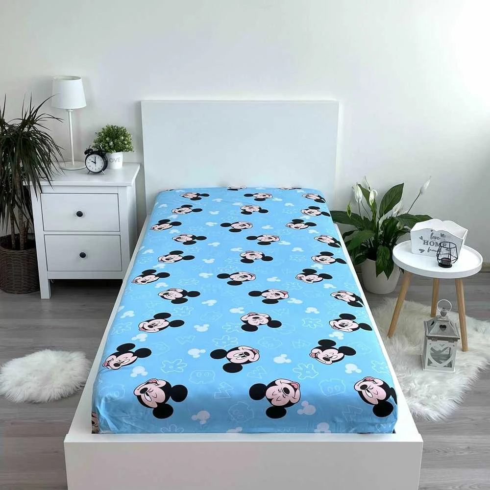 Blue Mickey "Mėlyna 02" Vaikiška paklodė su guma, 90x200+25 cm