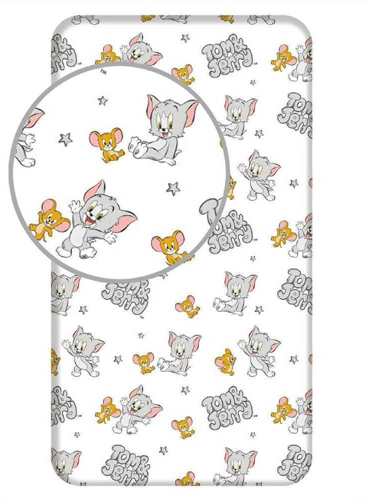Tom & Jerry TJ050 Vaikiška paklodė su guma, 90x200+25 cm