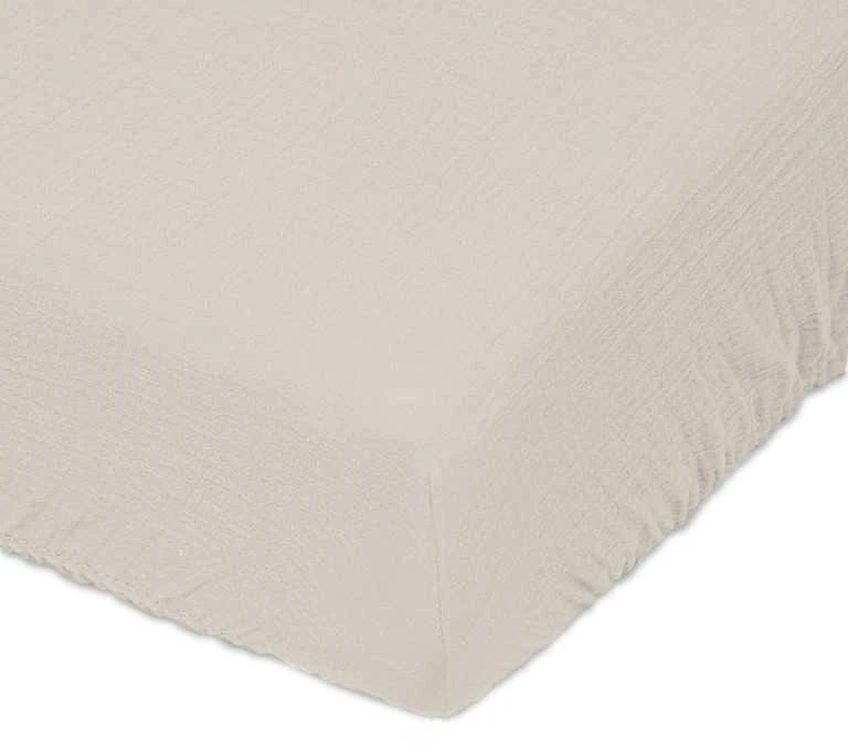Matex Smėlio spalvos muslino paklodė su guma 90x200 cm, minkšta medvilninė paklodė, nesiglamžanti patalynė, elastinė paklodė, kvėpuojanti patalynė