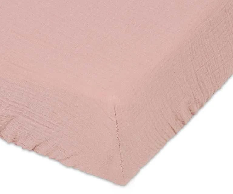 Matex Muslino paklodė su guma, elastinga paklodė čiužiniui iki 25 cm, 90x200 cm pudros rožinė, Oeko-Tex sertifikuota medvilninė paklodė, minkšta patalynė