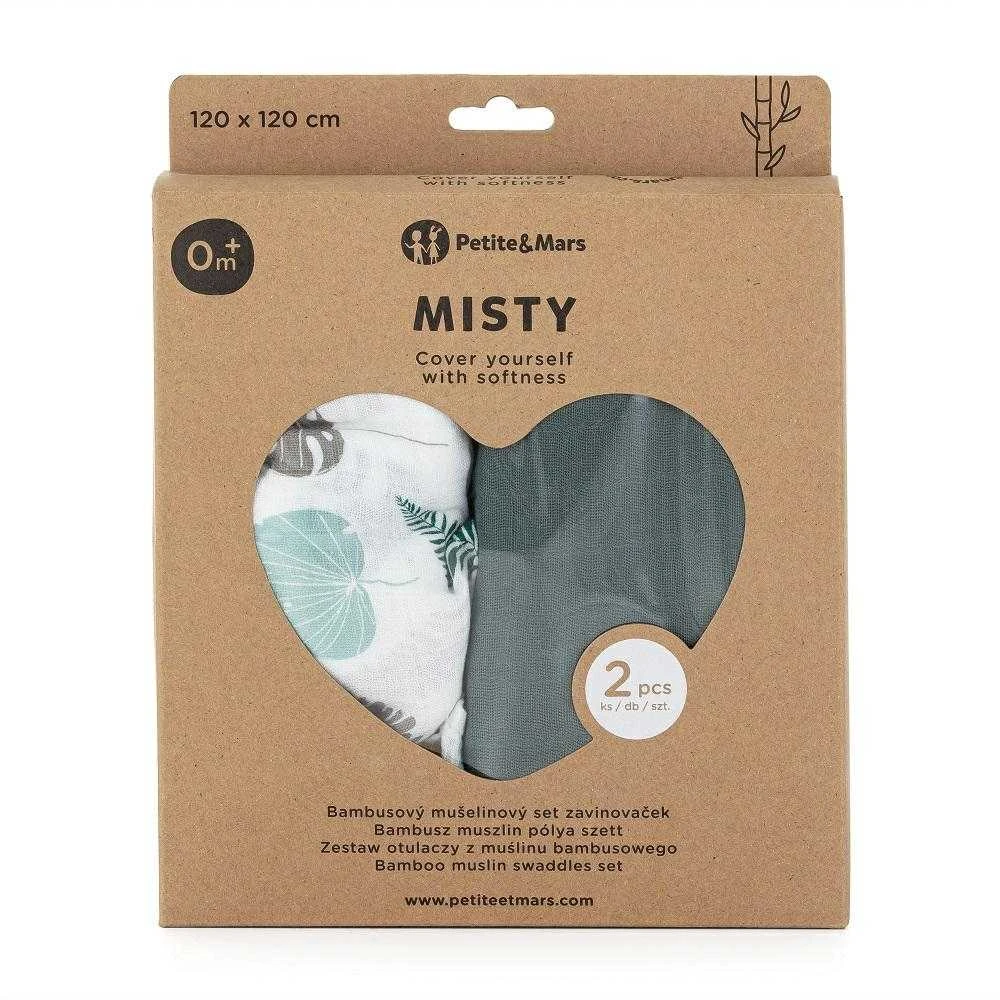 Petite&Mars Misty - bambuko muslino vytinys, 2 rinkinys | Žalias