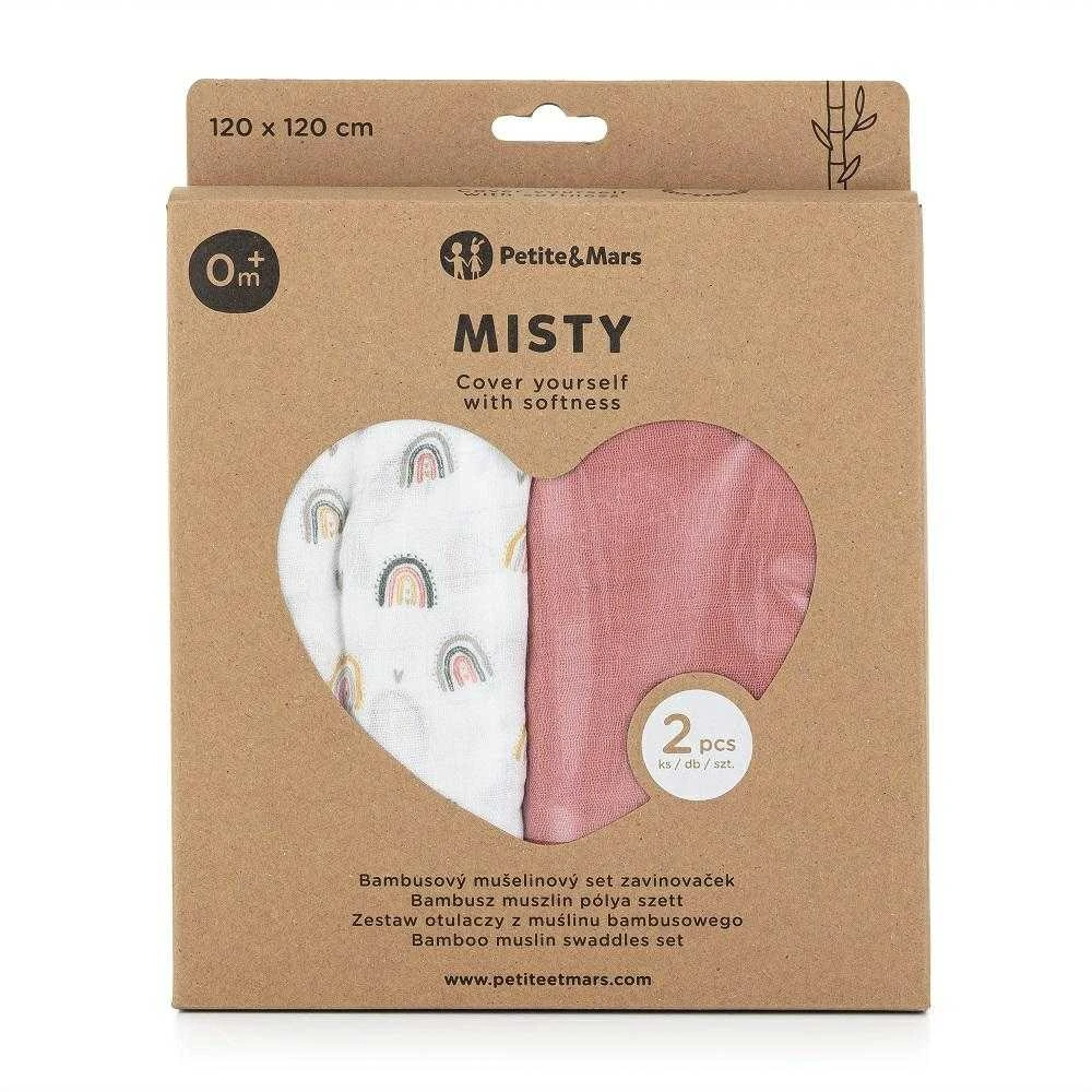 Petite&Mars Misty - bambuko muslino vytinys, 2 rinkinys | Rožė