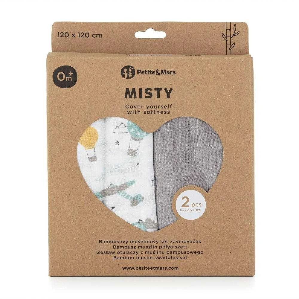 Patalynės komplektas Petite&Mars Misty - bambuko muslino vytinys, 2 rinkinys | Pilka