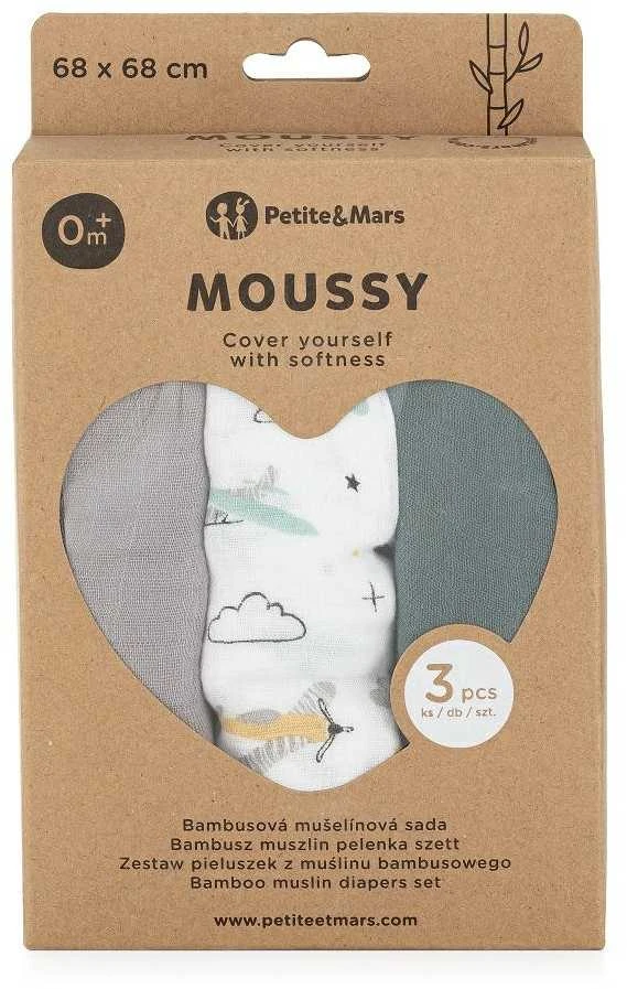 Petite&Mars Moussy - bambukinės sauskelnės, rinkinys iš 3 | Pilka
