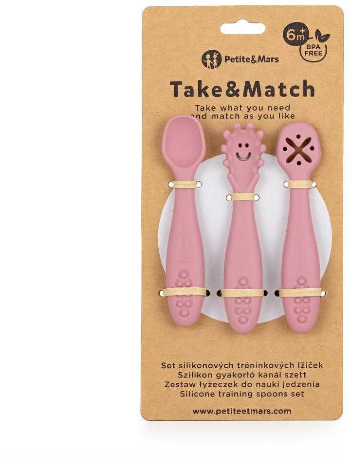 Petite&Mars Take&Match - silikonowe šaukšteliai, komplektas 3 vnt | Dusty Rose