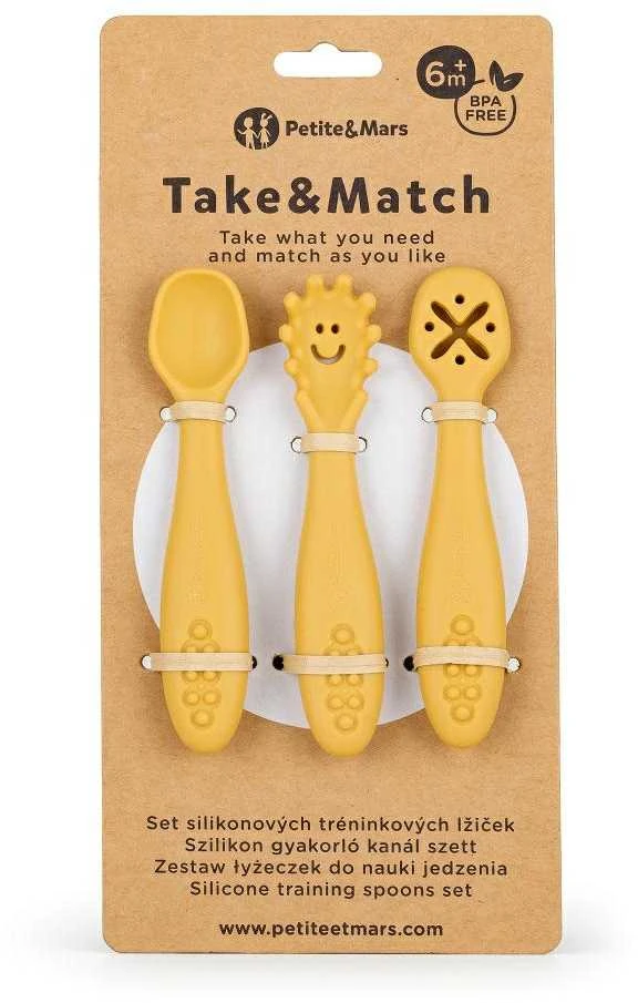Petite&Mars Take&Match - silikonowe šaukšteliai, komplektas 3 vnt | Intense Ochre