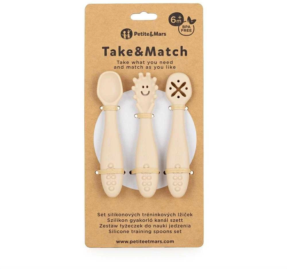 Petite&Mars Take&Match - silikonowe šaukšteliai, komplektas 3 vnt | Desert Sand