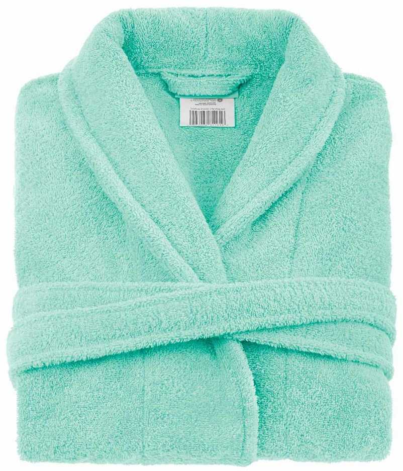 Medvilninis kilpinis chalatas, unisex viešbučio stiliaus chalatas, 450 g/m² tankis, iki kelių su kišenėmis, mėtų žalia spalva, minkštas vonios chalatas