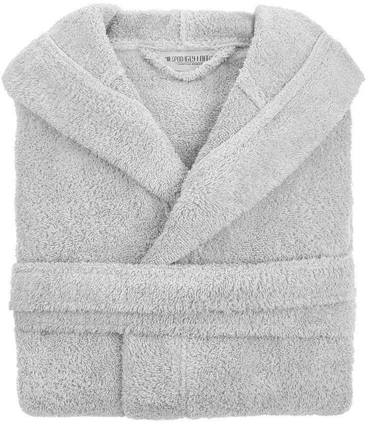 Medvilninis kilpinis chalatas su gobtuvu, unisex XXL dydis, 450 g/m² tankis, kelius siekiantis viešbučio stiliaus chalatas, pilkas medvilninis chalatas su kišenėmis, vonios apranga