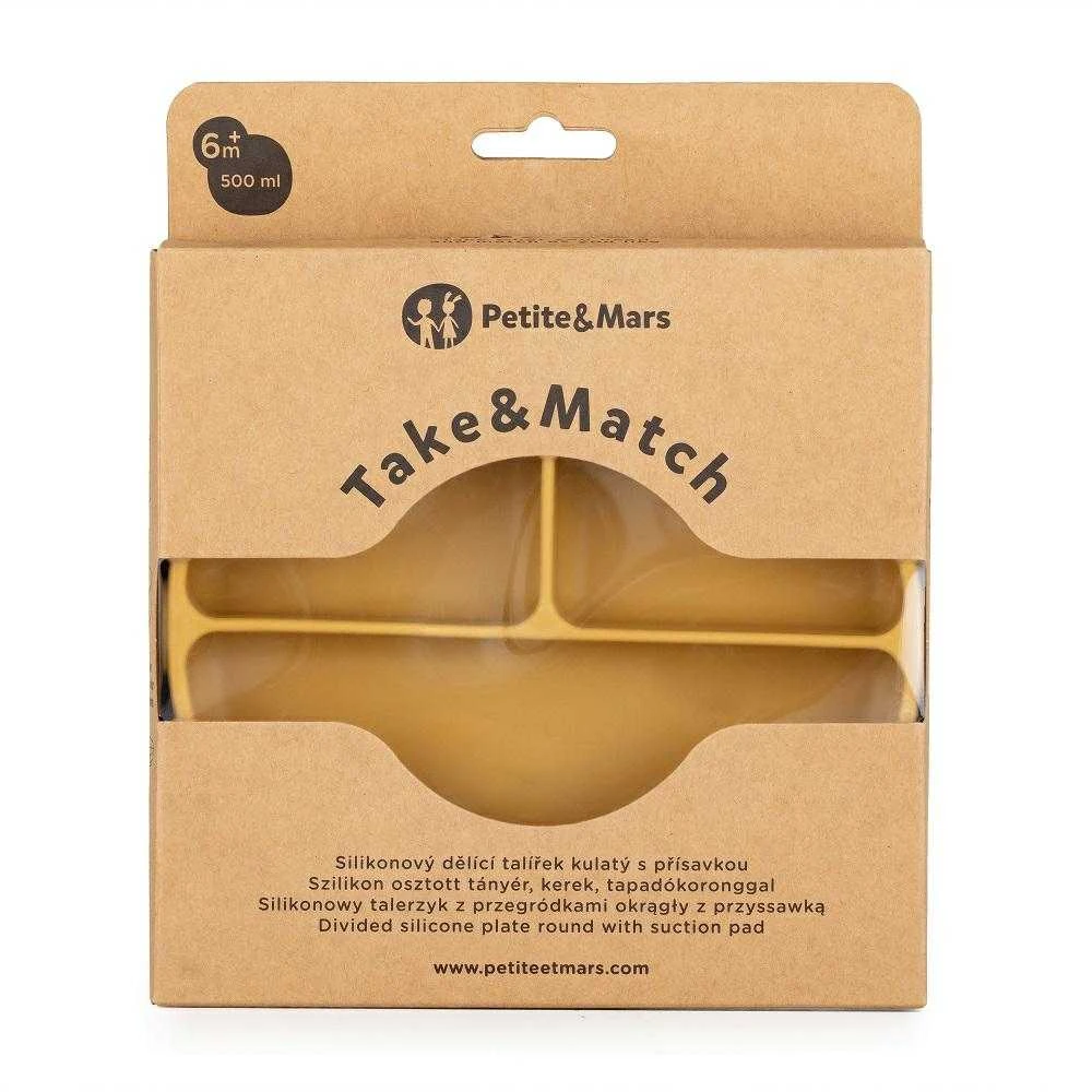 Petite&Mars Take&Match - silikoninė plokštelė su skyreliais ir siurbtuku | Intensyvi ochra