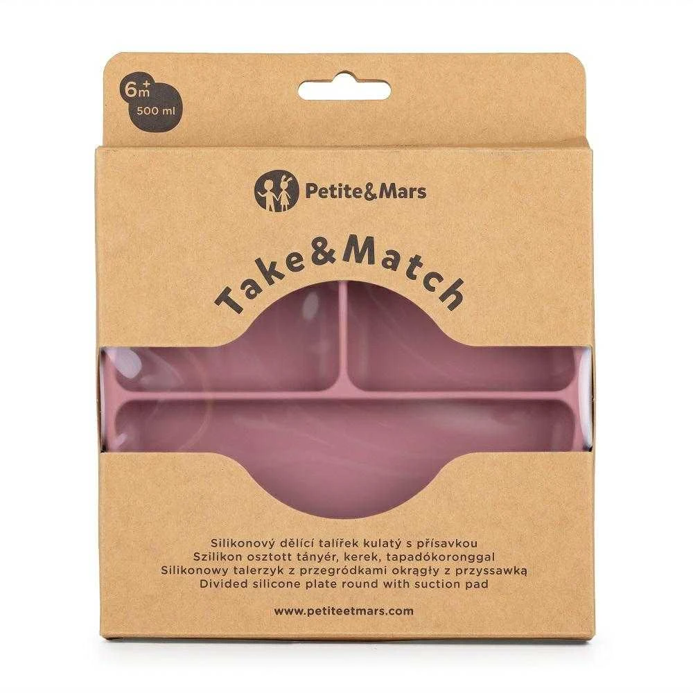 Petite&Mars Take&Match - silikoninė plokštelė su skyreliais ir siurbtuku | DustyRose