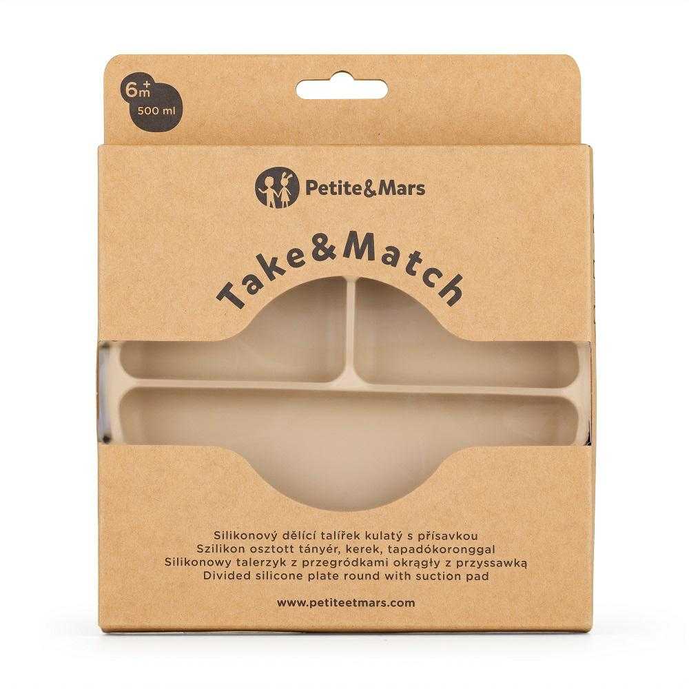 Petite&Mars Take&Match - silikoninė plokštelė su skyreliais ir siurbtuku | Dykumos smėlis