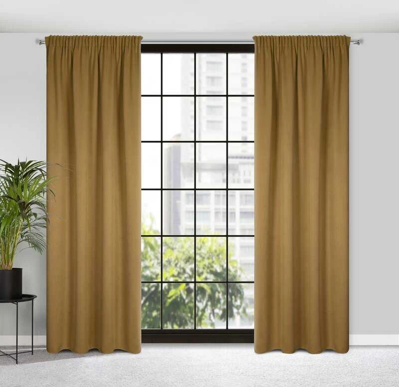 Užuolaidos 130x300 Carlo medaus spalvos, tamsinančios, struktūrinio tipo, paruoštos naudoti ant juostos, Eurofirany