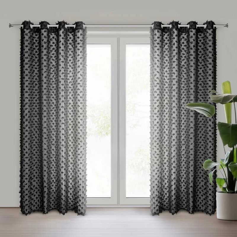 Eurofirany Užuolaida, 135x250 cm, su pomponais, paruoštos žiedinės užuolaidos, modernus langų dekoras, elegantiškas kambario interjeras
