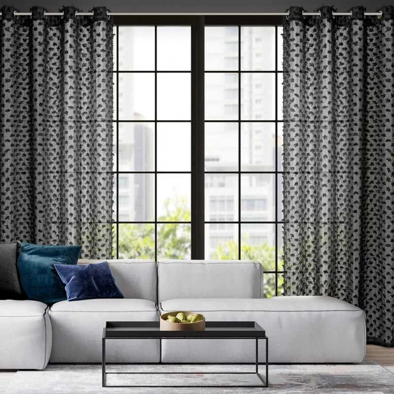 Eurofirany Užuolaida, 135x250 cm, su pomponais, paruoštos žiedinės užuolaidos, modernus langų dekoras, elegantiškas kambario interjeras