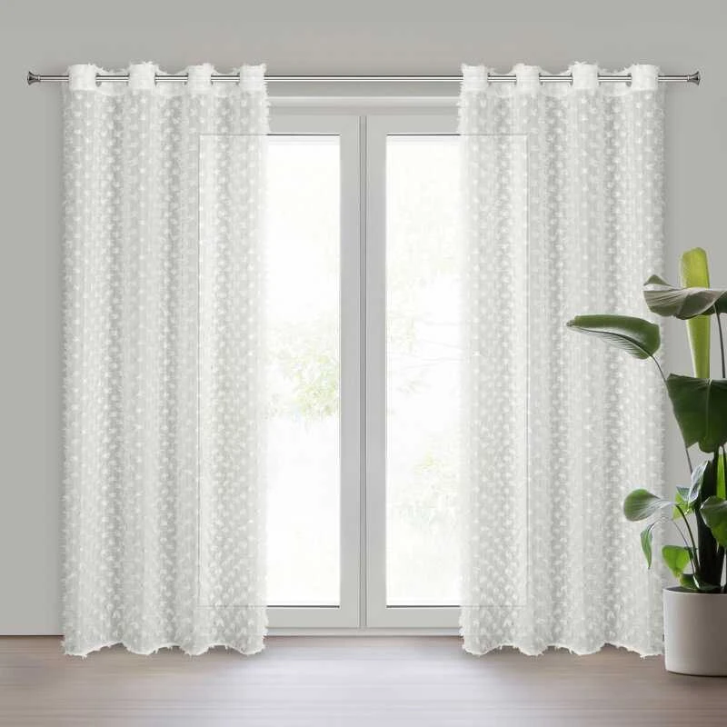 Eurofirany Kreminė užuolaida su pomponais, paruošta užuolaida su žiedais, 135x250 cm langų dekoracija, dekoratyvinės kreminės užuolaidos svetainei, miegamojo užuolaida