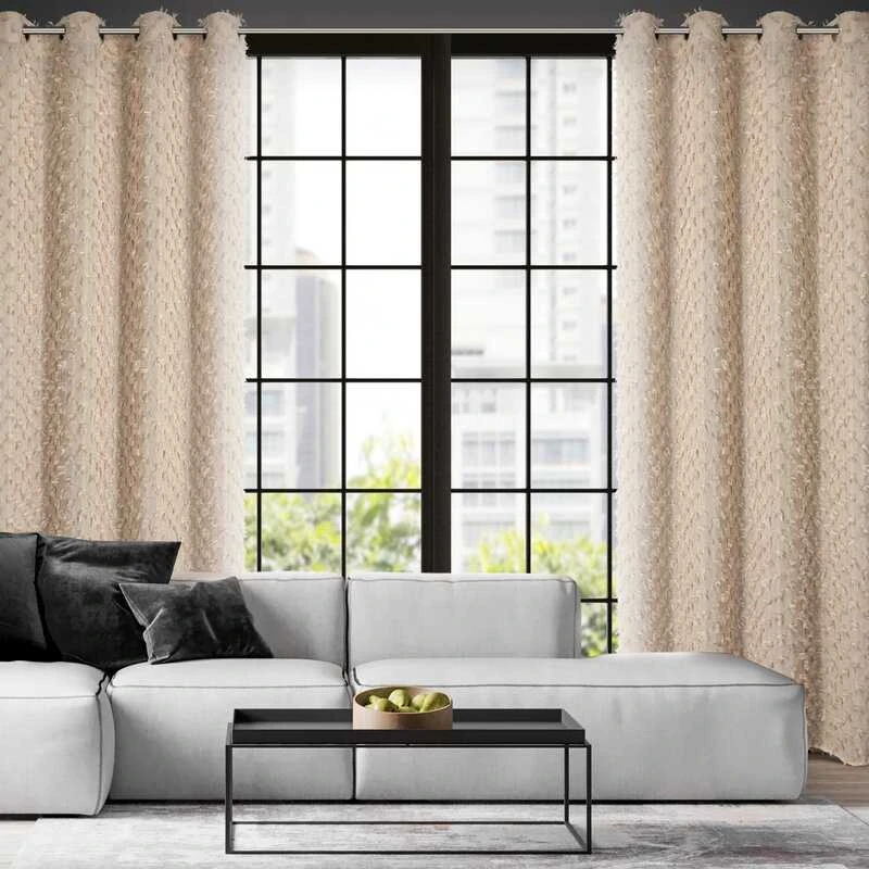 Eurofirany Smėlio spalvos užuolaida su pomponais, paruošta užuolaida su žiedais, dekoratyvinė langų apdaila, 135x250 cm permatoma užuolaida, svetainės užuolaida, šviesi užuolaida