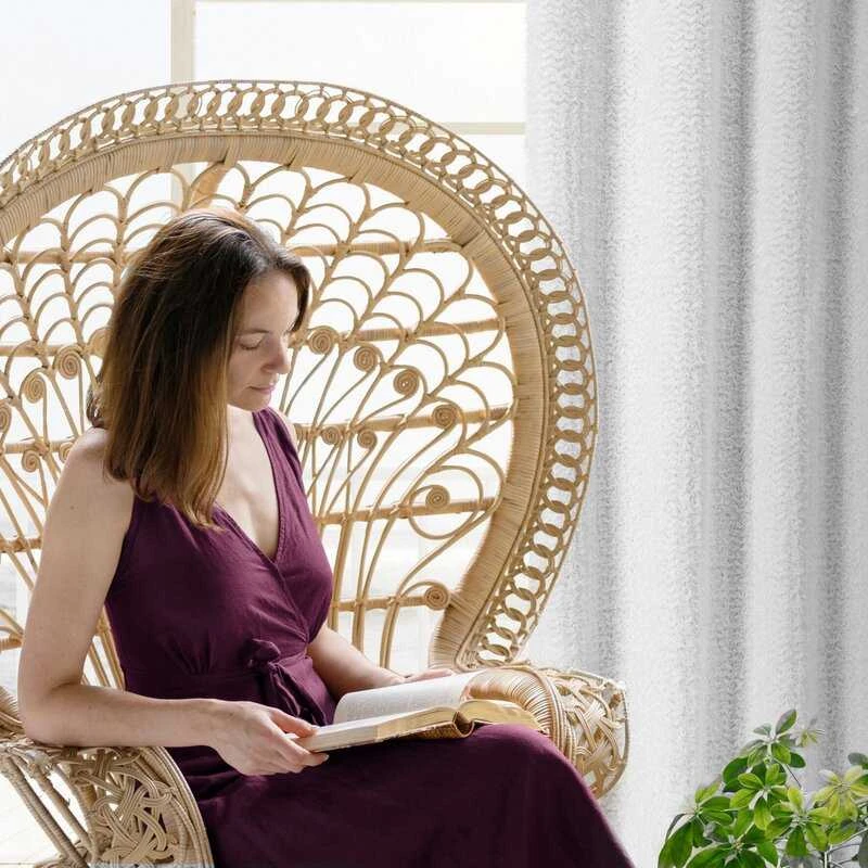 Eurofirany Balta Tiffany užuolaida, 135x250 cm, dekoruota moherio siūlais, su žiedais, poliesterio langų uždangalas, elegantiškas namų dekoras, dieninė užuolaida svetainei