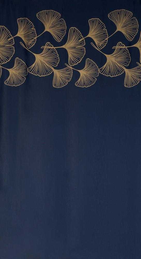 Eurofirany Naktinė blackout tipo temdanti užuolaida HARMONY su blizgiu ginkmedžio raštu, 140 X 250 cm, žiedai, spalva: tamsiai mėlyna, auksinė