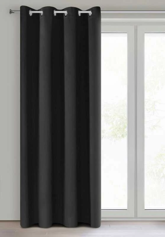 Eurofirany NERISA dimout tipo audinio užuolaida, 140 x 250 cm, žiedai/kilpos, spalva: juoda