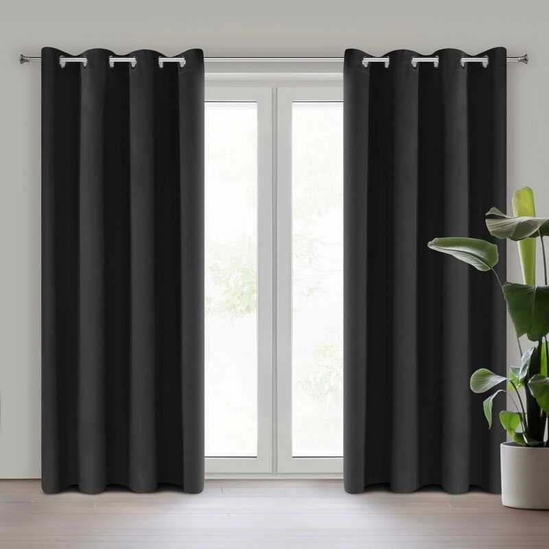 Eurofirany NERISA dimout tipo audinio užuolaida, 140 x 250 cm, žiedai/kilpos, spalva: juoda