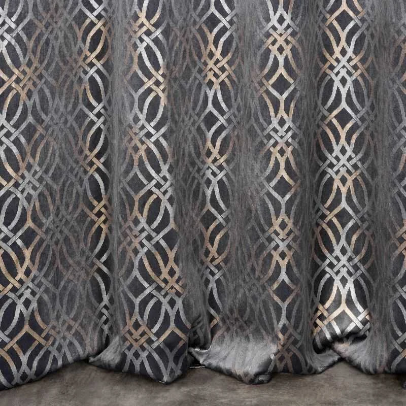 Eurofirany minkšto aksomo užuolaida ARETA su boho stiliaus raštu / 200 g/m2 / 140x250 / sidabro ir aukso spalvos