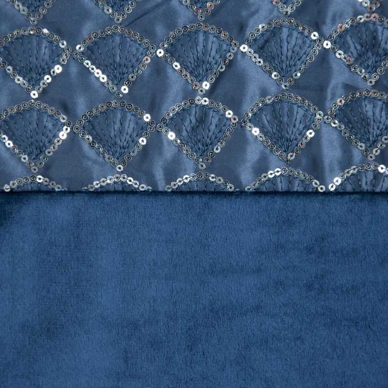 Eurofirany MARGOT Naktinė užuolaida iš aksomo su siuvinėjimu dekoruota juosta ir blizgučiais, 140X250 cm, kilpos /žiedai, spalva: mėlyna