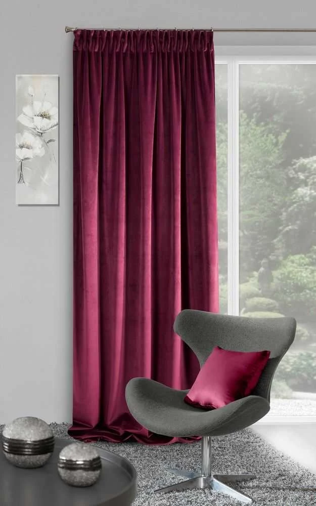Naktinė užuolaida iš minkšto aksomo Eurofirany DIVA LINE RIA 140X270 cm, juosta/ tunelis/ kabliukai, 300 g/m2, spalva: bordo