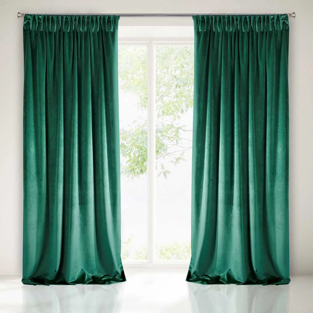 Naktinė užuolaida iš minkšto aksomo Eurofirany DIVA LINE RIA 140X270 cm, juosta/ tunelis/ kabliukai, 300 g/m2, spalva: tamsiai žalia