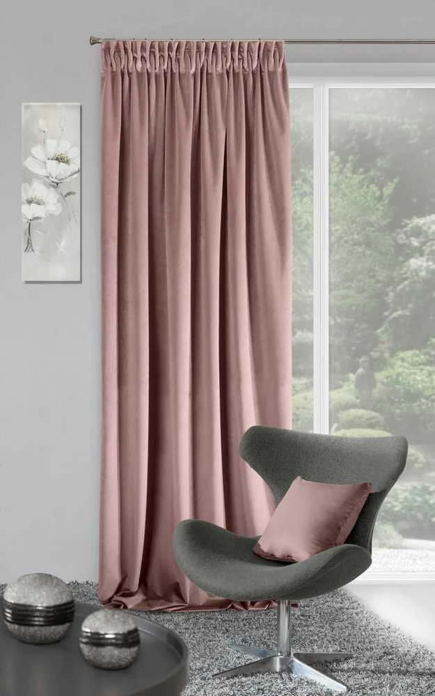 Naktinė užuolaida iš minkšto aksomo Eurofirany DIVA LINE RIA 140X270 cm, juosta/ tunelis/ kabliukai, 300 g/m2, spalva: tamsiai rožinė