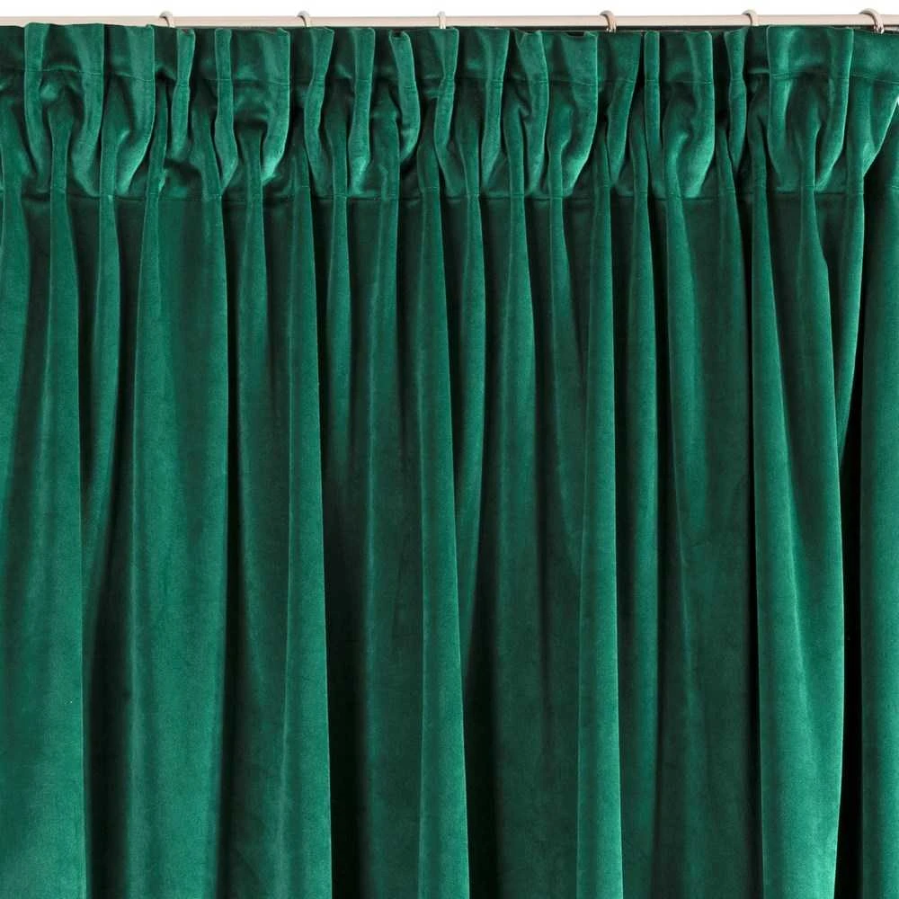 Naktinė užuolaida iš minkšto aksomo Eurofirany DIVA LINE RIA 140X270 cm, juosta/ tunelis/ kabliukai, 300 g/m2, spalva: tamsiai žalia