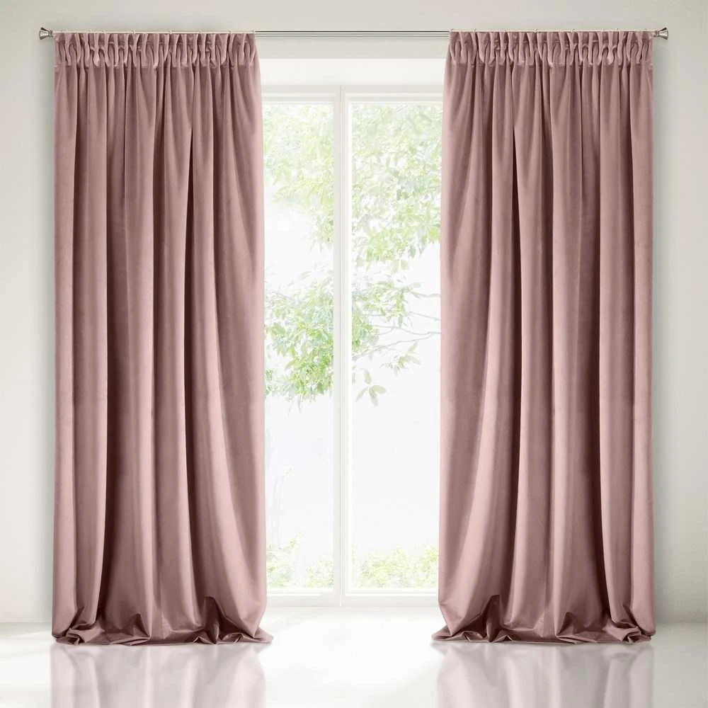 Naktinė užuolaida iš minkšto aksomo Eurofirany DIVA LINE RIA 140X270 cm, juosta/ tunelis/ kabliukai, 300 g/m2, spalva: tamsiai rožinė