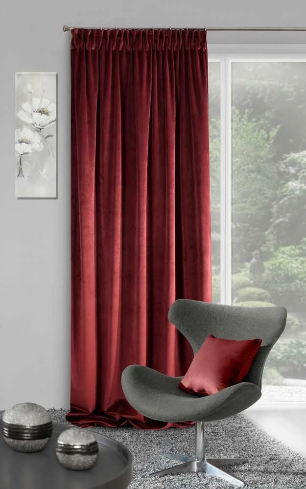 Naktinė užuolaida iš minkšto aksomo Eurofirany DIVA LINE RIA 140X270 cm, juosta/ tunelis/ kabliukai, 300 g/m2, spalva: tamsiai bordo
