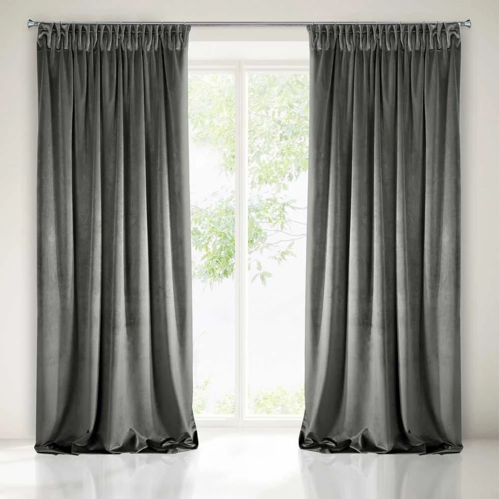 Naktinė užuolaida iš minkšto aksomo Eurofirany DIVA LINE RIA 140X270 cm, juosta/ tunelis/ kabliukai, 300 g/m2, spalva: grafitas