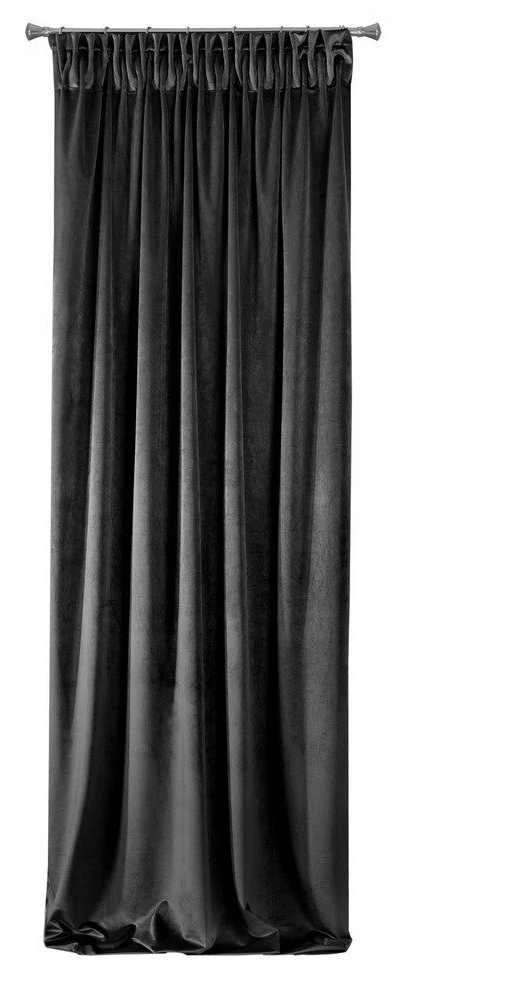 Naktinė užuolaida iš minkšto aksomo Eurofirany DIVA LINE RIA 140X270 cm, juosta/ tunelis/ kabliukai, 300 g/m2, spalva: juoda