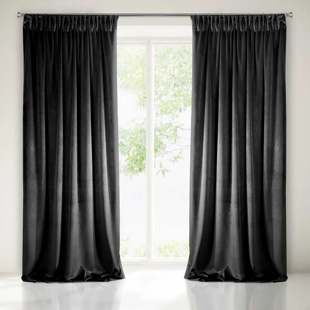 Naktinė užuolaida iš minkšto aksomo Eurofirany DIVA LINE RIA 140X270 cm, juosta/ tunelis/ kabliukai, 300 g/m2, spalva: juoda