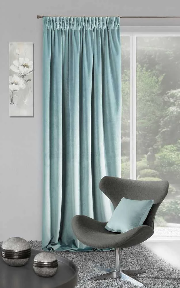 Naktinė užuolaida iš minkšto aksomo Eurofirany DIVA LINE RIA 140X270 cm, juosta/ tunelis/ kabliukai, 300 g/m2, spalva: žydra