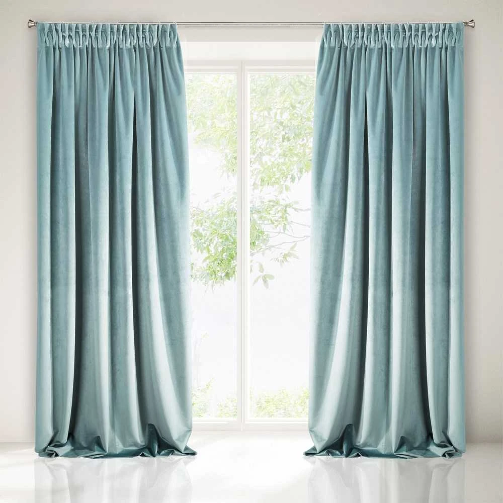 Naktinė užuolaida iš minkšto aksomo Eurofirany DIVA LINE RIA 140X270 cm, juosta/ tunelis/ kabliukai, 300 g/m2, spalva: žydra