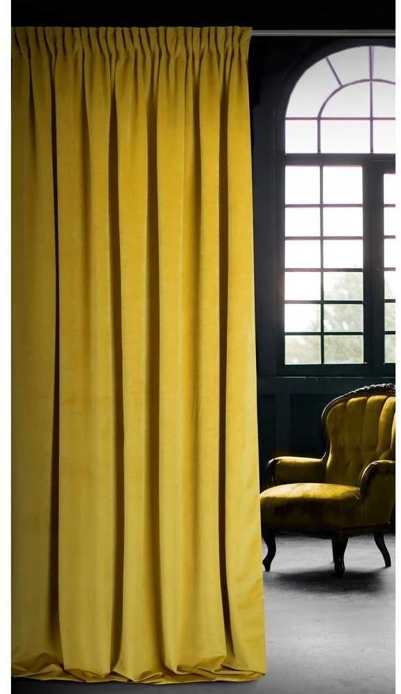 Naktinė užuolaida iš minkšto aksomo Eurofirany DIVA LINE RIA 140X270 cm, juosta/ tunelis/ kabliukai, 300 g/m2, spalva: garstyčių