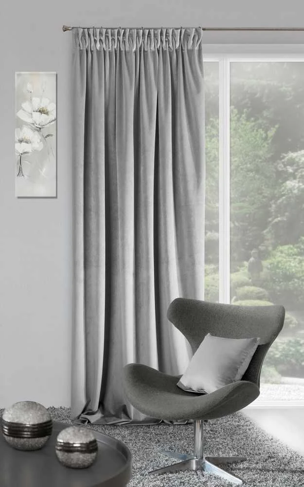 Naktinė užuolaida iš minkšto aksomo Eurofirany DIVA LINE RIA 140X270 cm, juosta/ tunelis/ kabliukai, 300 g/m2, spalva: plieno
