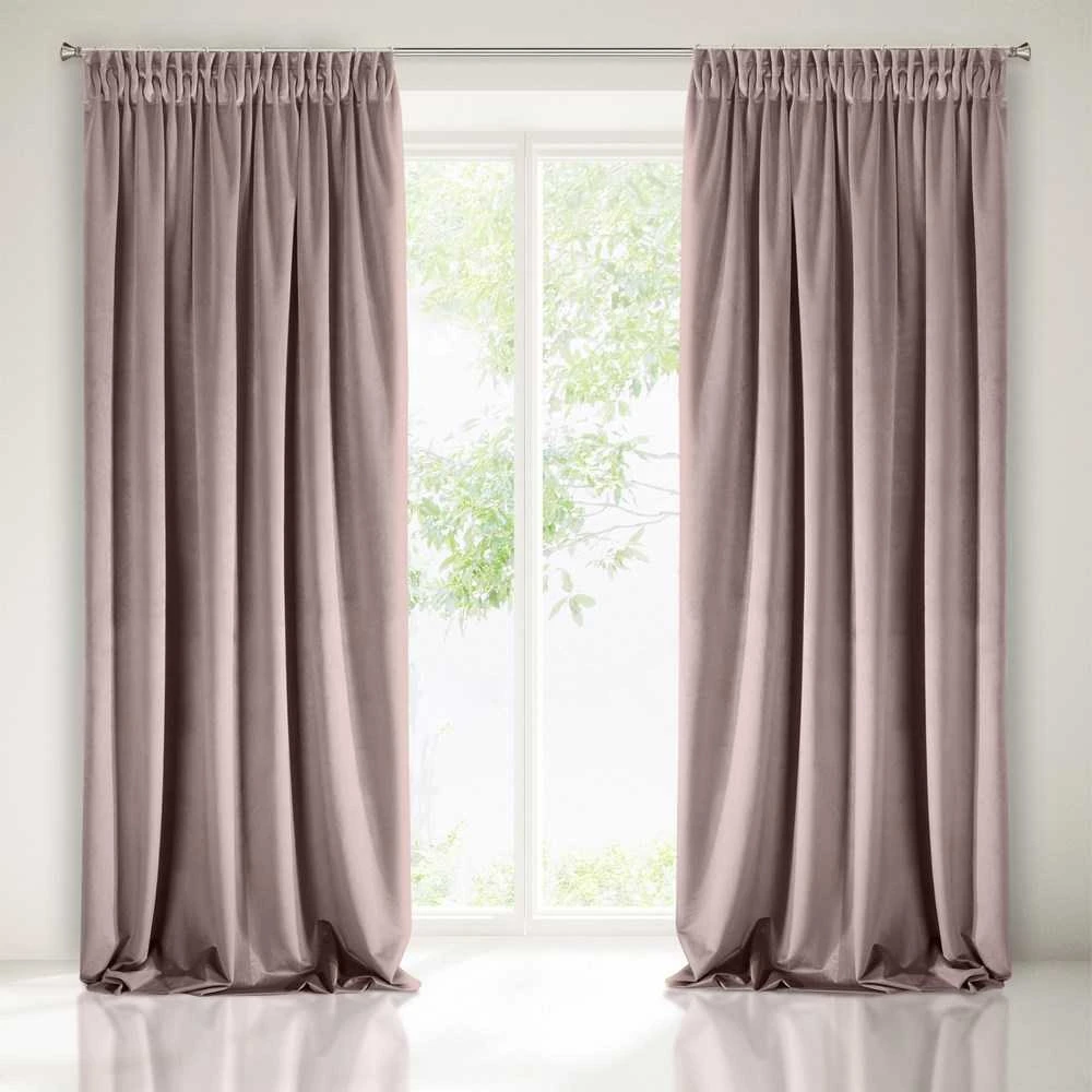 Naktinė užuolaida iš minkšto aksomo Eurofirany DIVA LINE RIA 140X270 cm, juosta/ tunelis/ kabliukai, 300 g/m2, spalva: pudrinė