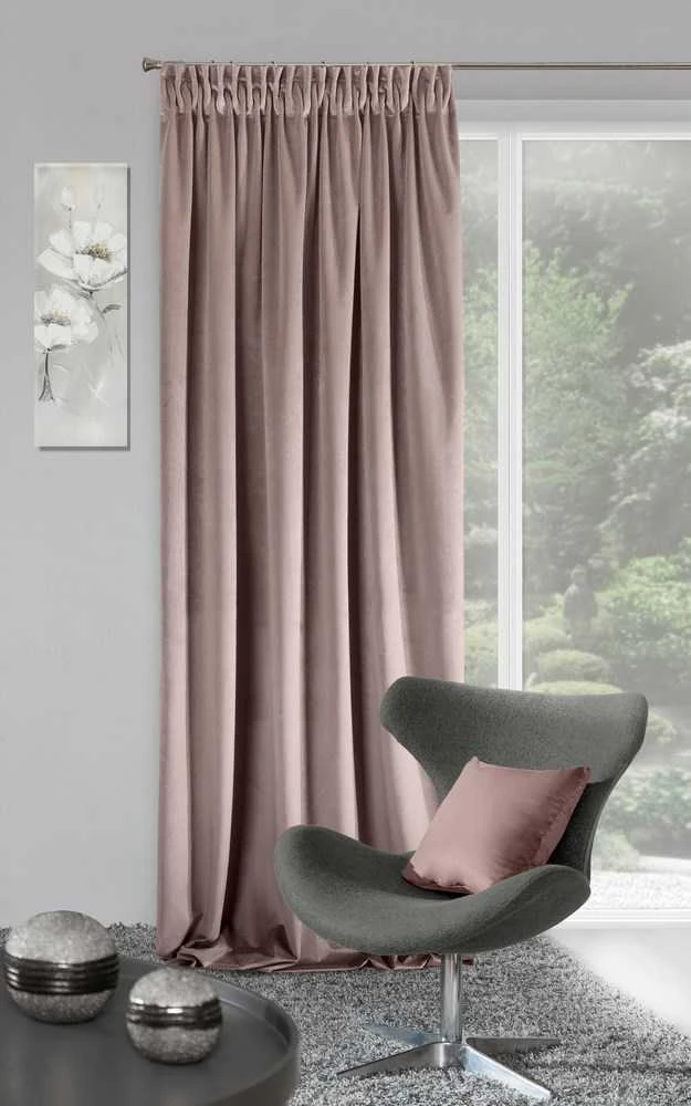 Naktinė užuolaida iš minkšto aksomo Eurofirany DIVA LINE RIA 140X270 cm, juosta/ tunelis/ kabliukai, 300 g/m2, spalva: pudrinė