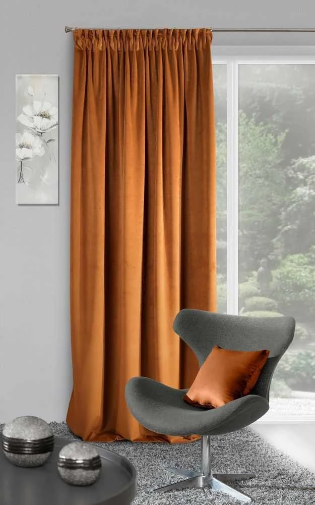 Naktinė užuolaida iš minkšto aksomo Eurofirany DIVA LINE RIA 140X270 cm, juosta/ tunelis/ kabliukai, 300 g/m2, spalva: ruda