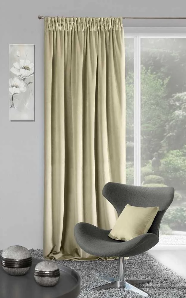 Naktinė užuolaida iš minkšto aksomo Eurofirany DIVA LINE RIA 140X270 cm, juosta/ tunelis/ kabliukai, 300 g/m2, spalva: smėlio