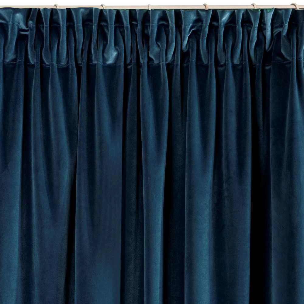 Naktinė užuolaida iš minkšto aksomo Eurofirany DIVA LINE RIA 140X270 cm, juosta/ tunelis/ kabliukai, 300 g/m2, spalva: mėlyna