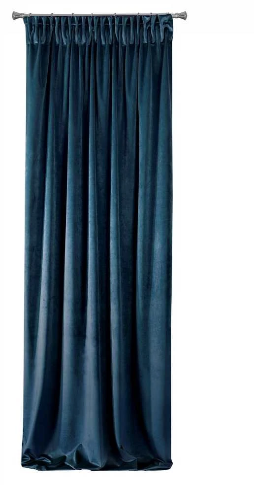Naktinė užuolaida iš minkšto aksomo Eurofirany DIVA LINE RIA 140X270 cm, juosta/ tunelis/ kabliukai, 300 g/m2, spalva: mėlyna