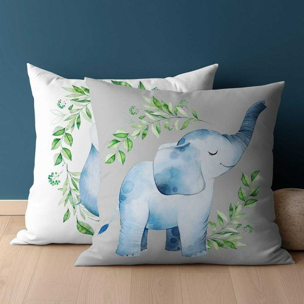 Detexpol Medvilninis pagalvės užvalkalas 40x40 Elephant hippos baltas pilkas dvipusis