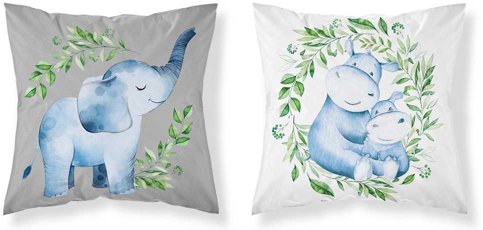 Detexpol Medvilninis pagalvės užvalkalas 40x40 Elephant hippos baltas pilkas dvipusis