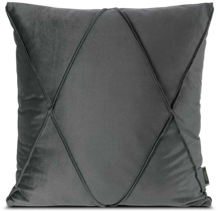 Pilka veliūrinė pagalvėlė rombų raštu 45x45