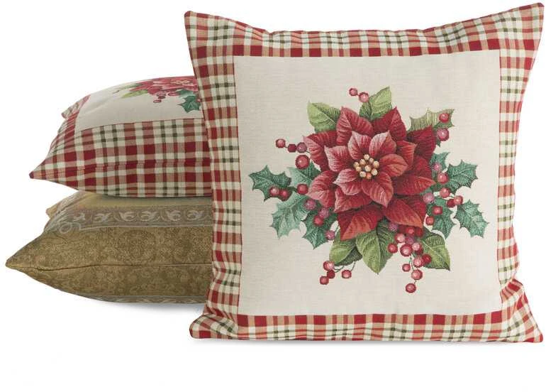 Dekoratyvinė Kalėdų pagalvėlė su poinsettia gėlėmis